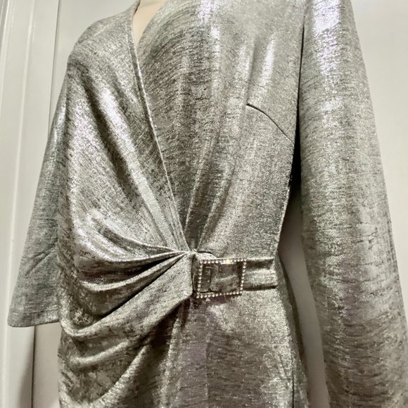 (4) Anne Klein Minimalist Quiet Luxury Retro 20s Drape Faux Wrap Midi Dress 10 - Picture 3 of 10